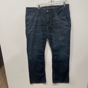 American Eagle Mens Low Rise Boot Jeans Dark Wash Denim 36x32 RN54485